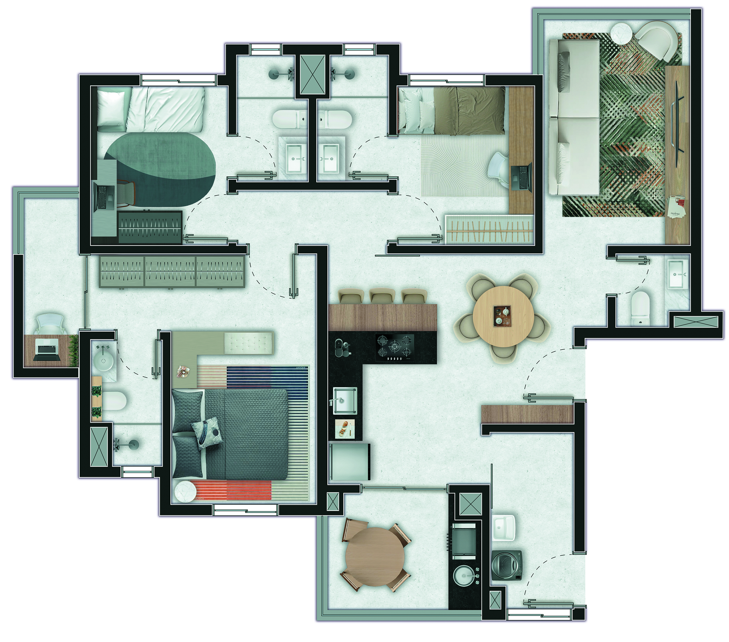 PLANTA 100,56M² - 2 DORMS. - 2 SUÍTES